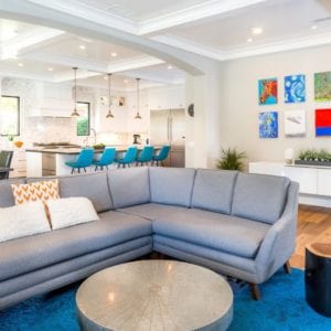 Colorful transitional living room remodel in Newbury Park by JRP Design and Remodel