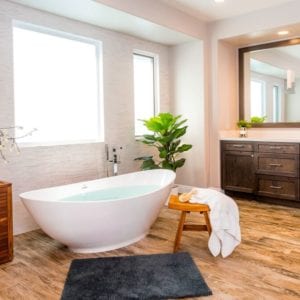 Colorful transitional master bathroom remodel in Newbury Park by JRP Design and Remodel