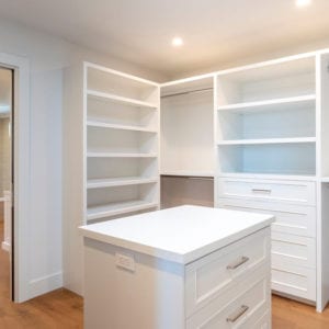 Serene transitional master closet remodel in Bell Canyon by JRP Design and Remodel