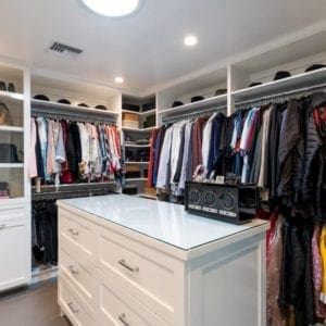 Transitional glam master suite closet remodel in Westlake Village by JRP Design and Remodel