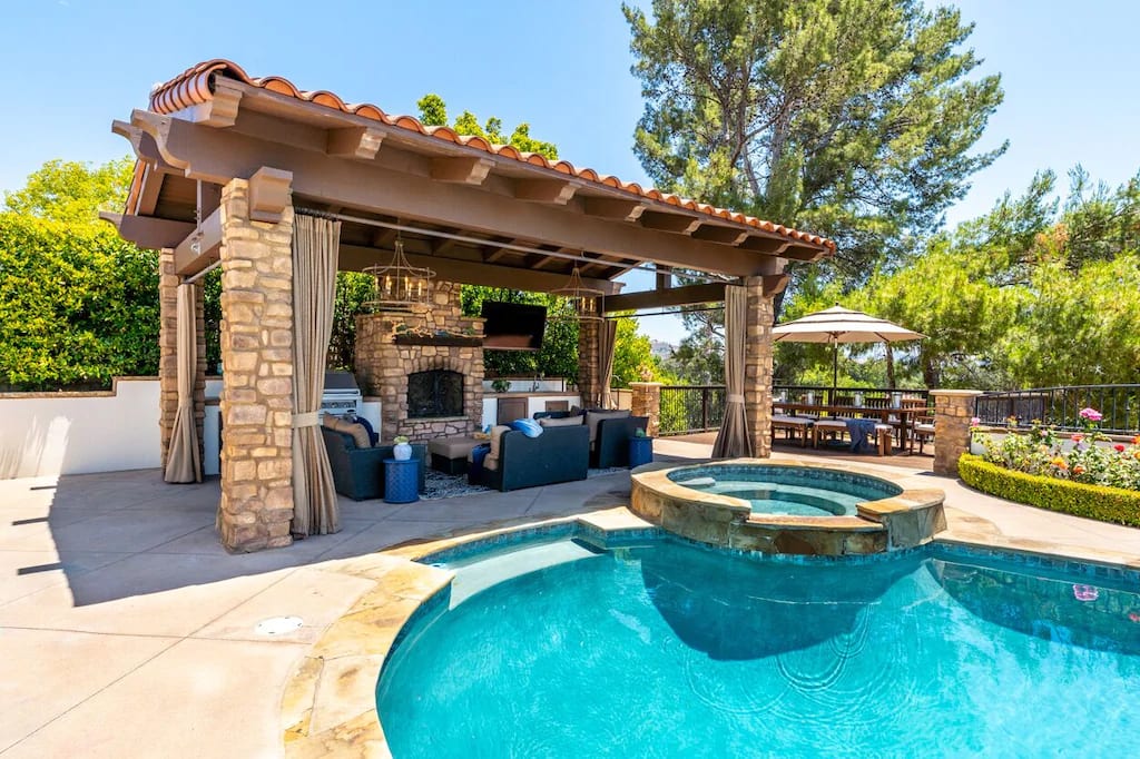Resort-style pool at the Mediterranean Home rental