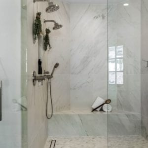 Transitional master bathroom by JRP Design and Remodel in Westlake Village