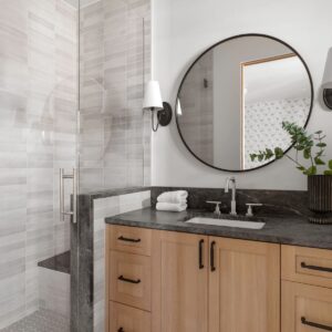 Rustic custom bathroom in North Ranch by JRP Design and Remodel