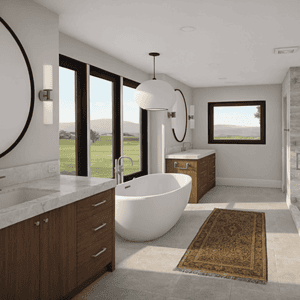 Modern Ranch primary bathroom remodel by JRP Design and Remodel.