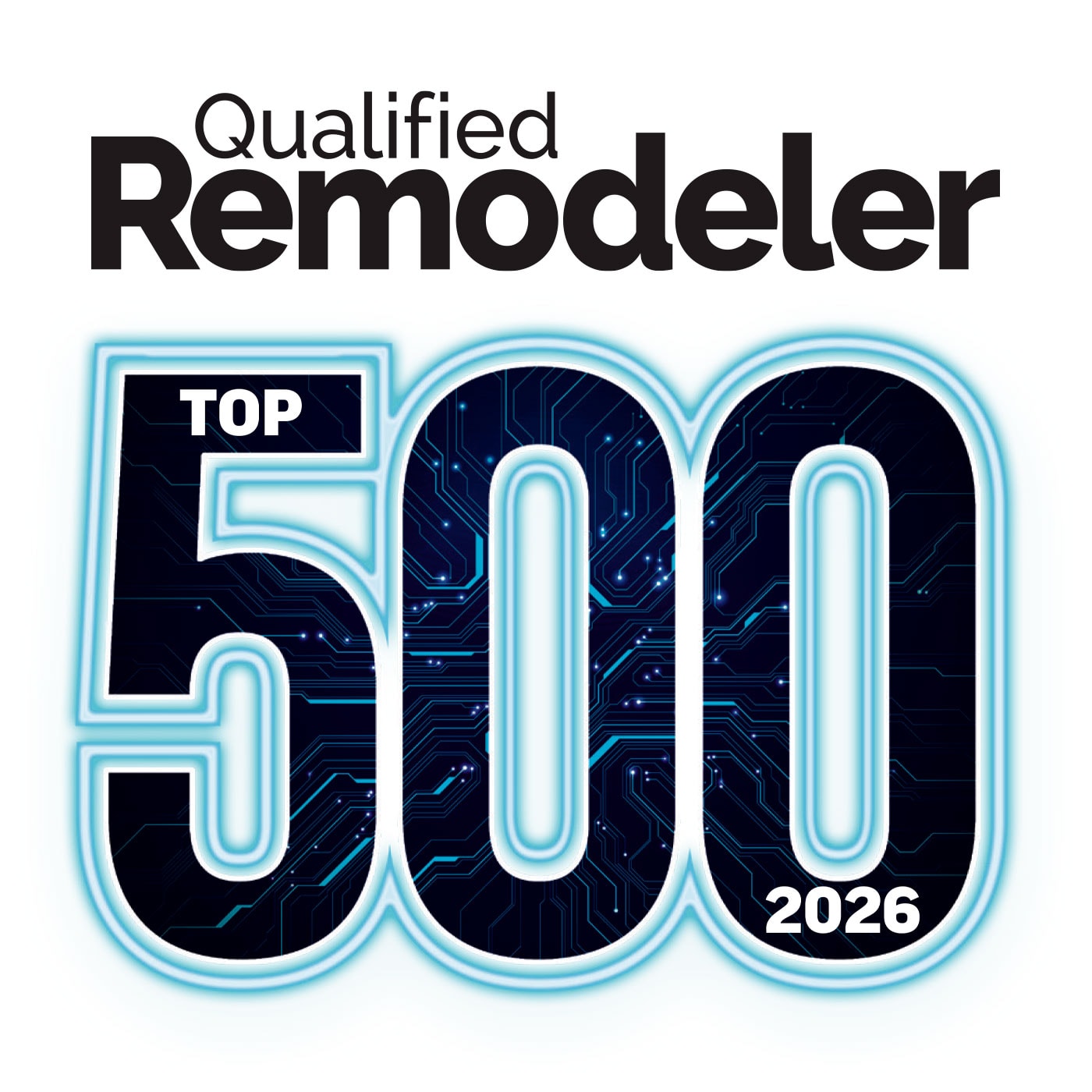 Qualified Remodeler Top 500 award badge for 2026 from JRP Design & Remodel.