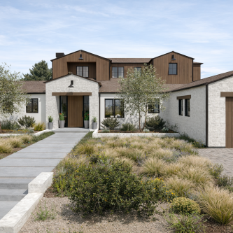 New contemporary house in Salto Canyon with landscaped front yard.