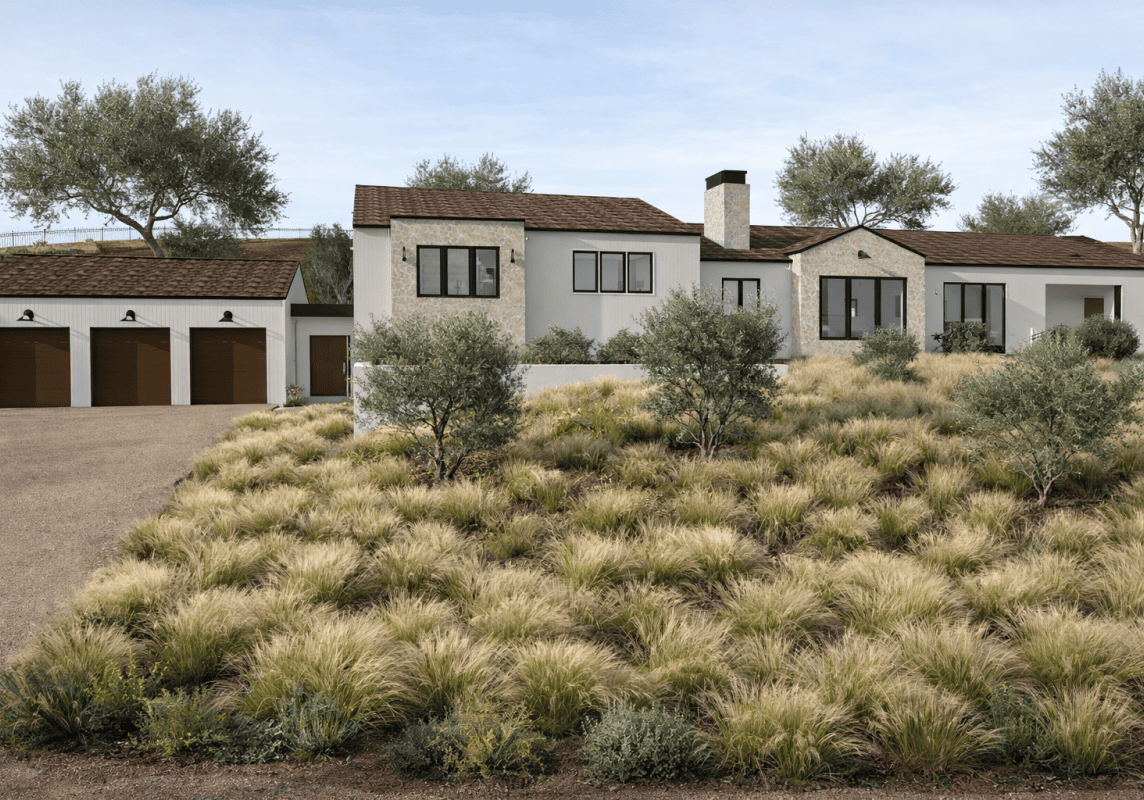 Beautiful modern ranch estate with contemporary design and desert landscaping.