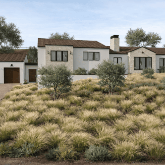 Beautiful modern ranch estate with contemporary design and desert landscaping.